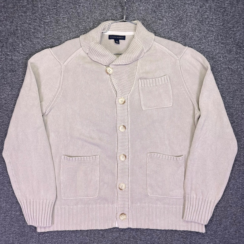 Banana Republic Cardigan Mens XL Beige Shawl Collar Casual Button Linen Blend